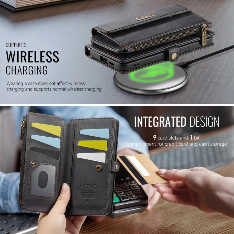 Custodia per telefono CaseMe C39 con cerniera, portafoglio in pelle e tracolla, con protezione RFID e chiusura a zip., For Galaxy S26 FE 5G, For Samsung Galaxy S26+ 5G, For Samsung Galaxy S26 Ultra 5G, For Samsung Galaxy S26 5G