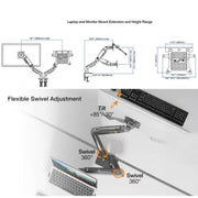 NORTH BAYOU F160-FP Tray Dual Arm Bracket Monitor Desk Mount Adjustable Laptop Holder, F160-FP