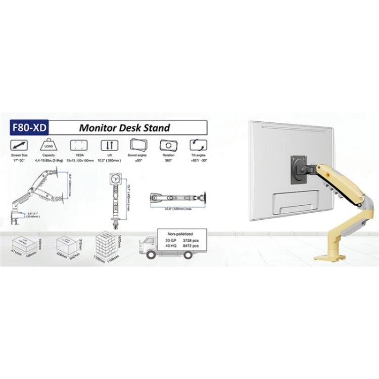 Braccio per monitor regolabile in altezza NORTH BAYOU F80, compatibile con schermi da 17-30 pollici e supporti da scrivania.