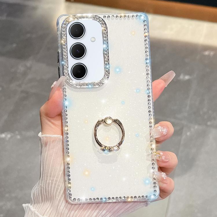 Anello di supporto in TPU con strass glitterati e custodia anti-caduta per telefono, For Samsung Galaxy S24 FE 5G, For Samsung Galaxy A15 5G, For Samsung Galaxy A55 5G, For Samsung Galaxy A35 5G
