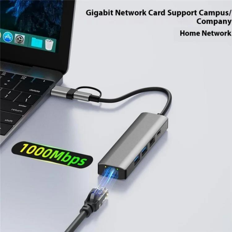 2501 RJ45 Gigabit Network Card Converter USB-C / USB to Ethernet Adapter