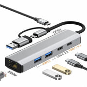 2503 Gigabit RJ45, 2 x USB3.2, USB-C2.0, USB-C3.2, DC5V 6 in 1 Docking Station USB / Type-C Hub, 2503