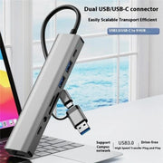 2509 RJ45, USB3.0, USB2.0, USB-C2.0, 3.5mm, DC5V, SD / TF Card Reader Adapter USB-C / USB Hub, 2509