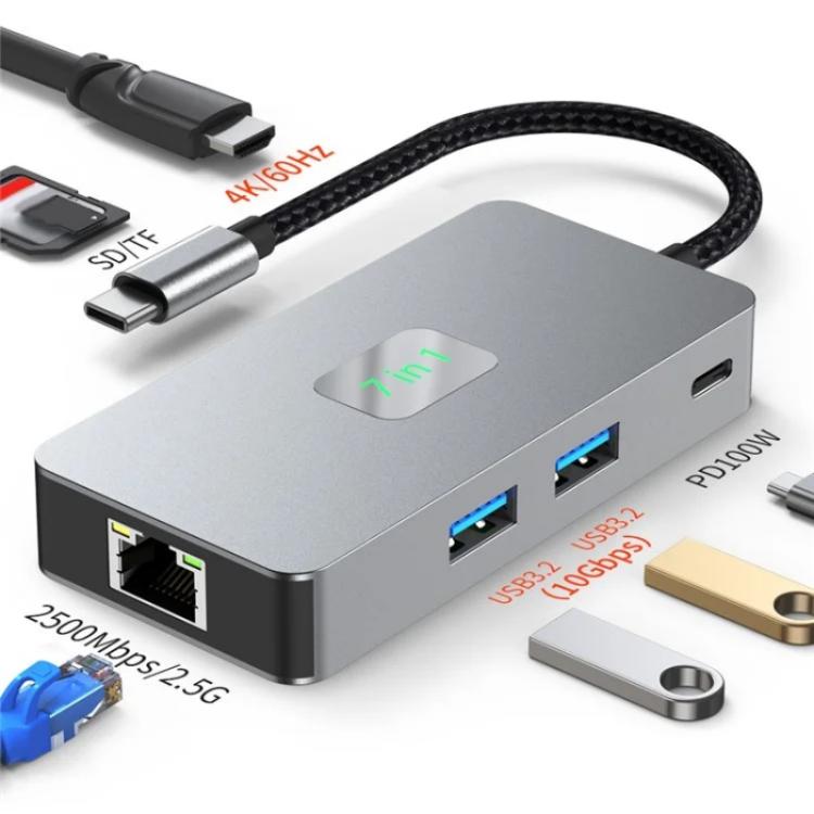 Hub USB-C 7-in-1 con 2 USB 3.2, lettore SD/TF, HDMI, RJ45