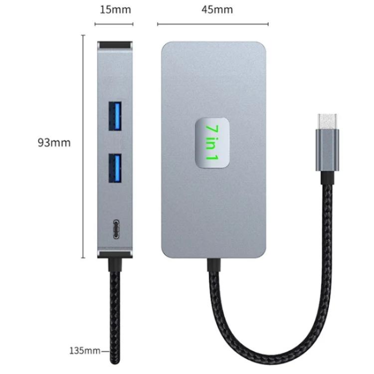 Hub USB-C 7-in-1 con 2 USB 3.2, lettore SD/TF, HDMI, RJ45