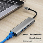 2403 Type-C to 100M RJ45 USB3.0 USB2.0 4K / 30Hz HD PD100W Adapter 5-in-1 USB Hub, 2403