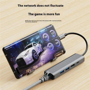 2403 Type-C to 100M RJ45 USB3.0 USB2.0 4K / 30Hz HD PD100W Adapter 5-in-1 USB Hub, 2403