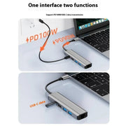 2403 Type-C to 100M RJ45 USB3.0 USB2.0 4K / 30Hz HD PD100W Adapter 5-in-1 USB Hub, 2403