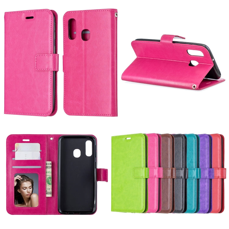 Custodia in pelle con apertura orizzontale Crazy Horse Texture con supporto e slot per schede, portafoglio e cornice per foto, For Galaxy A20E