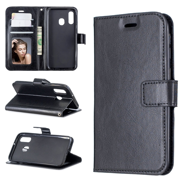 Custodia in pelle con apertura orizzontale Crazy Horse Texture con supporto e slot per schede, portafoglio e cornice per foto, For Galaxy A20E
