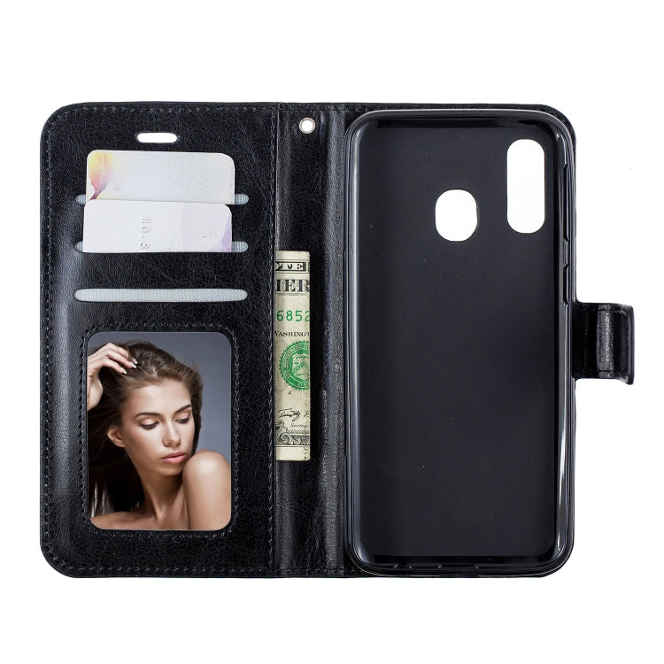 Custodia in pelle con apertura orizzontale Crazy Horse Texture con supporto e slot per schede, portafoglio e cornice per foto, For Galaxy A20E