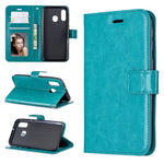 Custodia in pelle con apertura orizzontale Crazy Horse Texture con supporto e slot per schede, portafoglio e cornice per foto, For Galaxy A20E