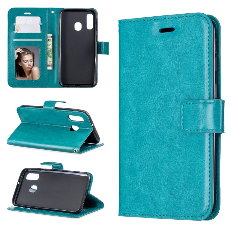 Custodia in pelle con apertura orizzontale Crazy Horse Texture con supporto e slot per schede, portafoglio e cornice per foto, For Galaxy A20E