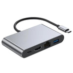 Adattatore Type-C HUB con RJ45, USB 3.0 e uscita 4K HD