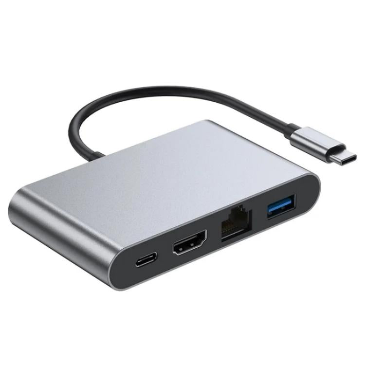 Adattatore Type-C HUB con RJ45, USB 3.0 e uscita 4K HD