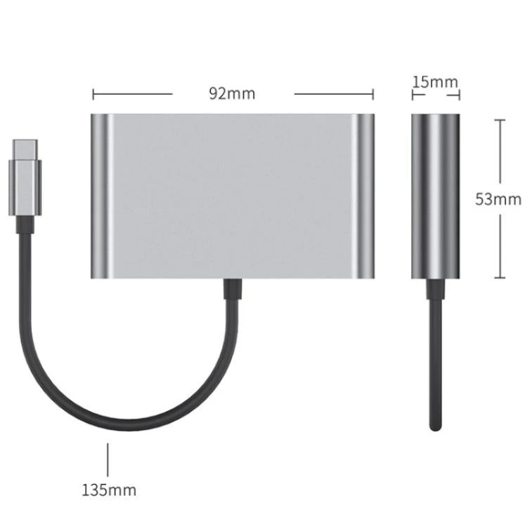 Adattatore Type-C HUB con RJ45, USB 3.0 e uscita 4K HD