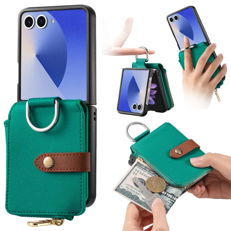 Portafoglio con cerniera verticale e anello con texture litchi, custodia per telefono, For Galaxy Z Flip8 5G, For Galaxy Z Flip7 5G