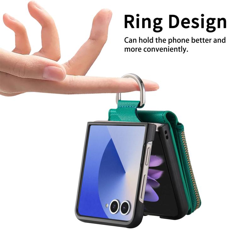Portafoglio con cerniera verticale e anello con texture litchi, custodia per telefono, For Galaxy Z Flip8 5G, For Galaxy Z Flip7 5G
