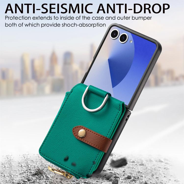 Portafoglio con cerniera verticale e anello con texture litchi, custodia per telefono, For Galaxy Z Flip8 5G, For Galaxy Z Flip7 5G