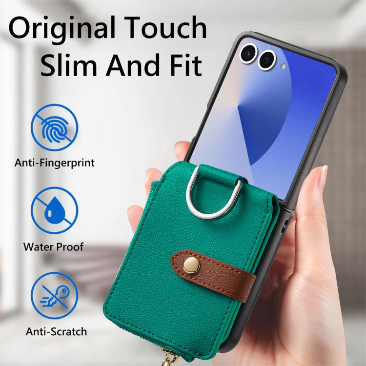 Portafoglio con cerniera verticale e anello con texture litchi, custodia per telefono, For Galaxy Z Flip8 5G, For Galaxy Z Flip7 5G