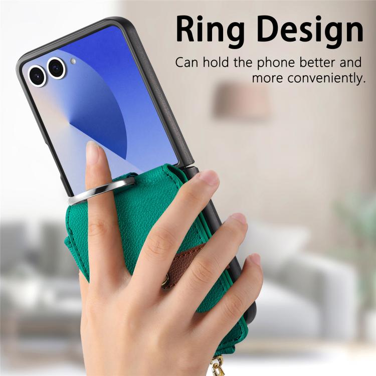 Portafoglio con cerniera verticale e anello con texture litchi, custodia per telefono, For Galaxy Z Flip8 5G, For Galaxy Z Flip7 5G