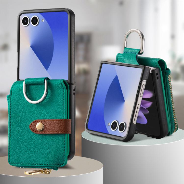 Portafoglio con cerniera verticale e anello con texture litchi, custodia per telefono, For Galaxy Z Flip8 5G, For Galaxy Z Flip7 5G