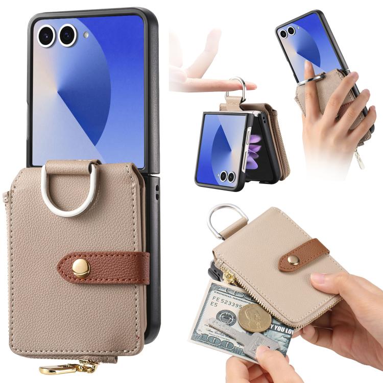 Portafoglio con cerniera verticale e anello con texture litchi, custodia per telefono, For Galaxy Z Flip8 5G, For Galaxy Z Flip7 5G