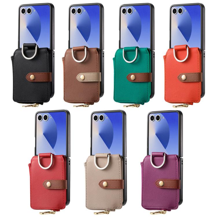 Portafoglio con cerniera verticale e anello con texture litchi, custodia per telefono, For Galaxy Z Flip8 5G, For Galaxy Z Flip7 5G