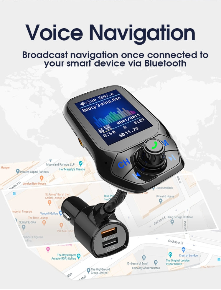 T43 Car Bluetooth Mp3 Schermo a colori multifunzione di grandi dimensioni QC3.0 Lettore Bluetooth per auto senza perdita di carica per auto Bluetooth, T43