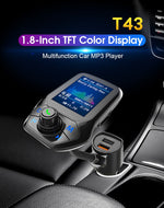 T43 Car Bluetooth Mp3 Schermo a colori multifunzione di grandi dimensioni QC3.0 Lettore Bluetooth per auto senza perdita di carica per auto Bluetooth, T43