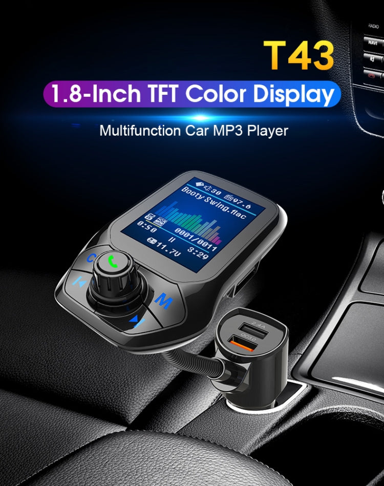 T43 Car Bluetooth Mp3 Schermo a colori multifunzione di grandi dimensioni QC3.0 Lettore Bluetooth per auto senza perdita di carica per auto Bluetooth, T43