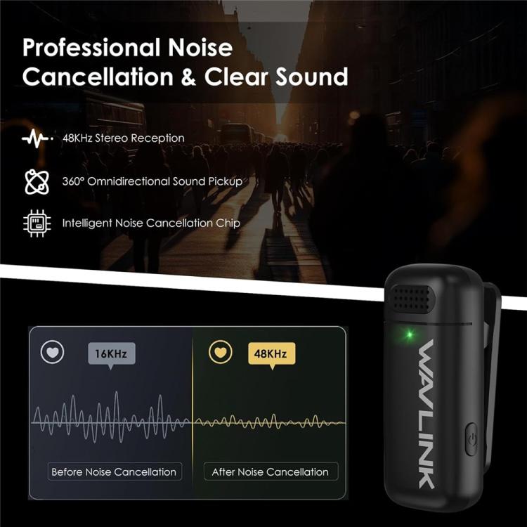 Microfono lavalier wireless WAVLINK con riduzione rumore