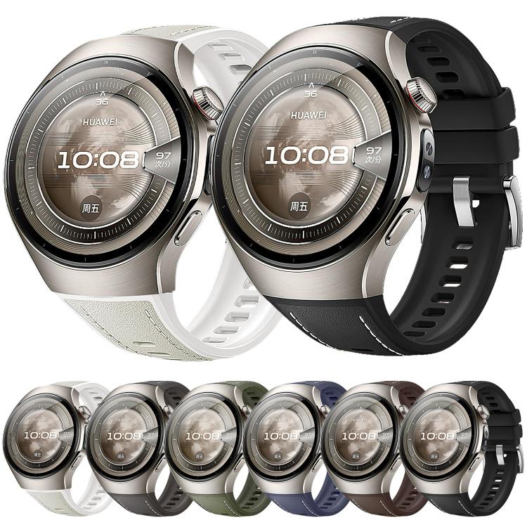 Cinturino per orologio ibrido in silicone e pelle, For Huawei Watch 5 42mm, For Huawei Watch 5 46mm