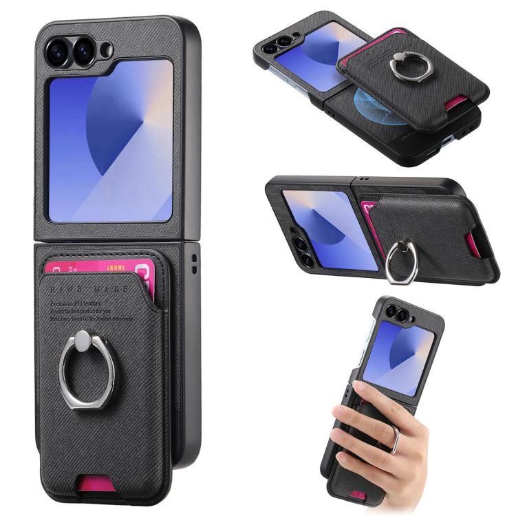 Portafoglio in tessuto twill con anello e custodia magnetica per telefono., For Galaxy Z Flip8 5G, For Galaxy Z Flip7 5G, For Galaxy Z Flip6 5G