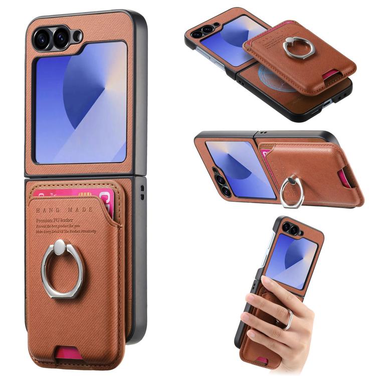 Portafoglio in tessuto twill con anello e custodia magnetica per telefono., For Galaxy Z Flip8 5G, For Galaxy Z Flip7 5G, For Galaxy Z Flip6 5G