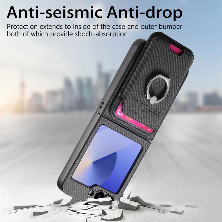Portafoglio in tessuto twill con anello e custodia magnetica per telefono., For Galaxy Z Flip5 5G