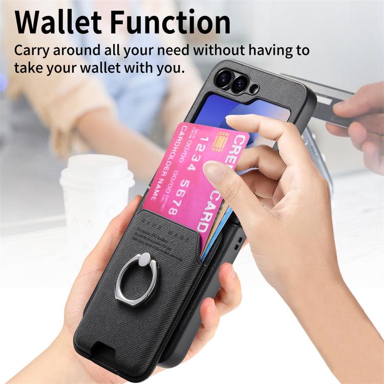 Portafoglio in tessuto twill con anello e custodia magnetica per telefono., For Galaxy Z Flip5 5G