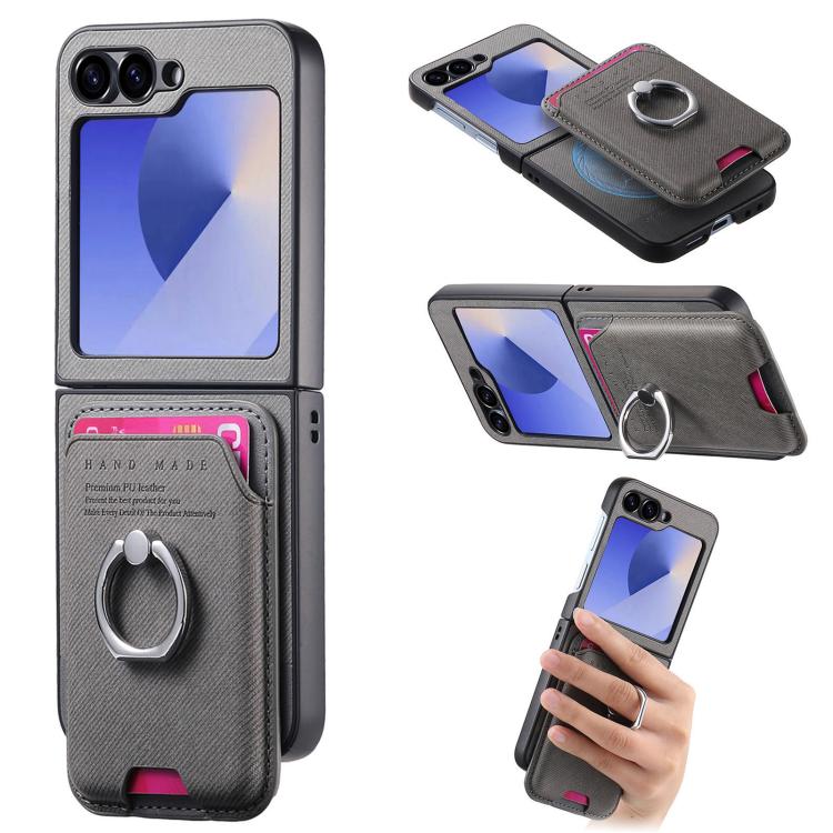 Portafoglio in tessuto twill con anello e custodia magnetica per telefono., For Galaxy Z Flip5 5G