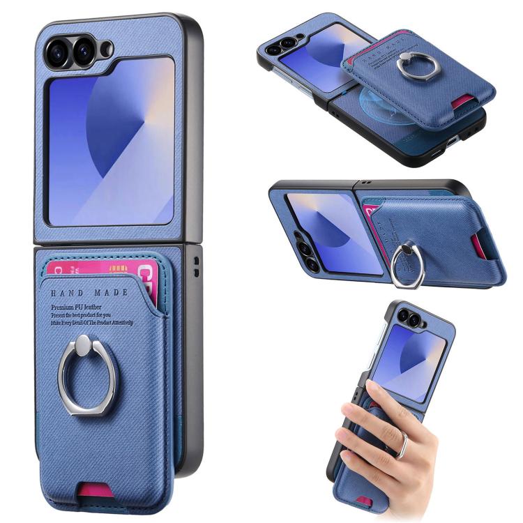 Portafoglio in tessuto twill con anello e custodia magnetica per telefono., For Galaxy Z Flip5 5G