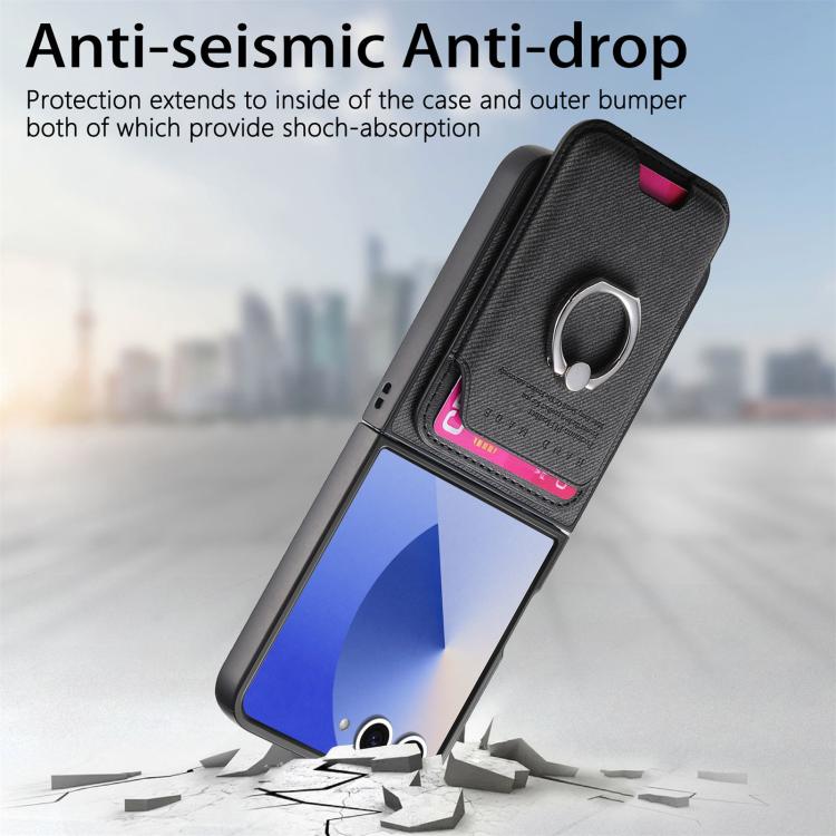 Portafoglio in tessuto twill con anello e custodia magnetica per telefono., For Galaxy Z Flip8 5G, For Galaxy Z Flip7 5G, For Galaxy Z Flip6 5G