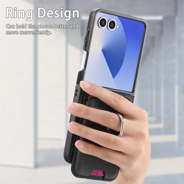 Portafoglio in tessuto twill con anello e custodia magnetica per telefono., For Galaxy Z Flip8 5G, For Galaxy Z Flip7 5G, For Galaxy Z Flip6 5G