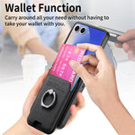 Portafoglio in tessuto twill con anello e custodia magnetica per telefono., For Galaxy Z Flip8 5G, For Galaxy Z Flip7 5G, For Galaxy Z Flip6 5G