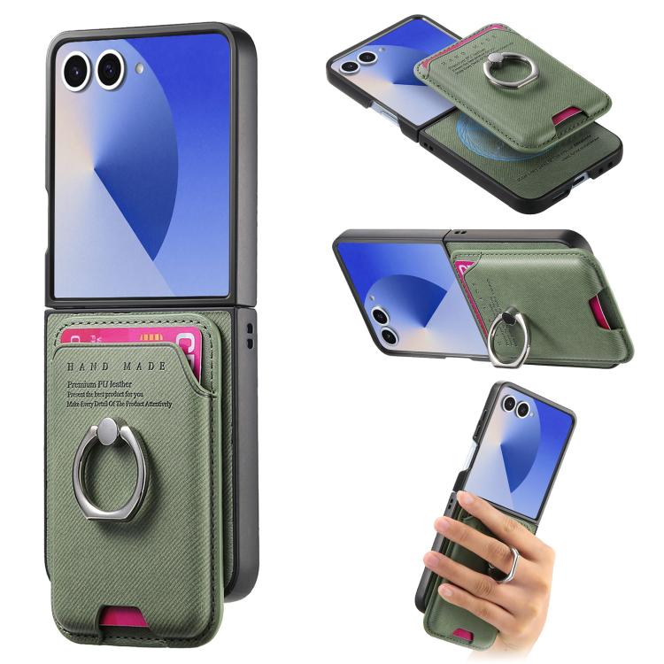 Portafoglio in tessuto twill con anello e custodia magnetica per telefono., For Galaxy Z Flip8 5G, For Galaxy Z Flip7 5G, For Galaxy Z Flip6 5G