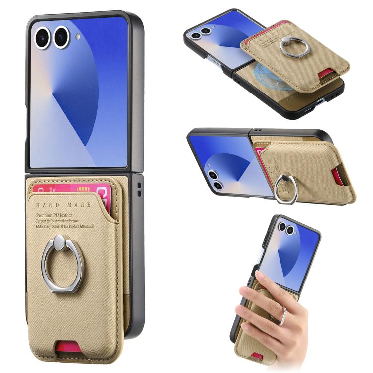 Portafoglio in tessuto twill con anello e custodia magnetica per telefono., For Galaxy Z Flip8 5G, For Galaxy Z Flip7 5G, For Galaxy Z Flip6 5G