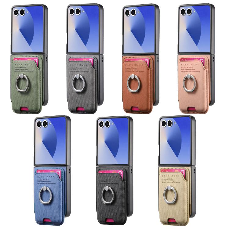 Portafoglio in tessuto twill con anello e custodia magnetica per telefono., For Galaxy Z Flip8 5G, For Galaxy Z Flip7 5G, For Galaxy Z Flip6 5G
