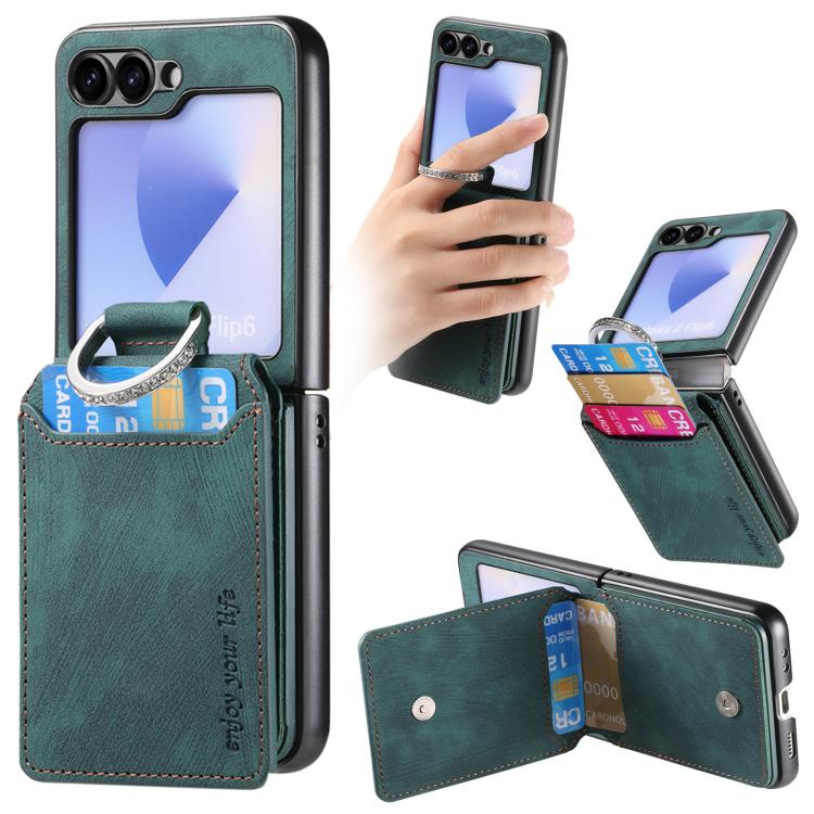 Portafoglio verticale in pelle stile retrò con anello e custodia per telefono., For Galaxy Z Flip8 5G, For Galaxy Z Flip7 5G, For Galaxy Z Flip6 5G, For Galaxy Z Flip5 5G