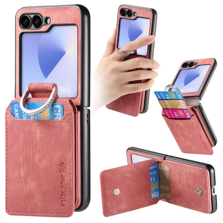 Portafoglio verticale in pelle stile retrò con anello e custodia per telefono., For Galaxy Z Flip8 5G, For Galaxy Z Flip7 5G, For Galaxy Z Flip6 5G, For Galaxy Z Flip5 5G