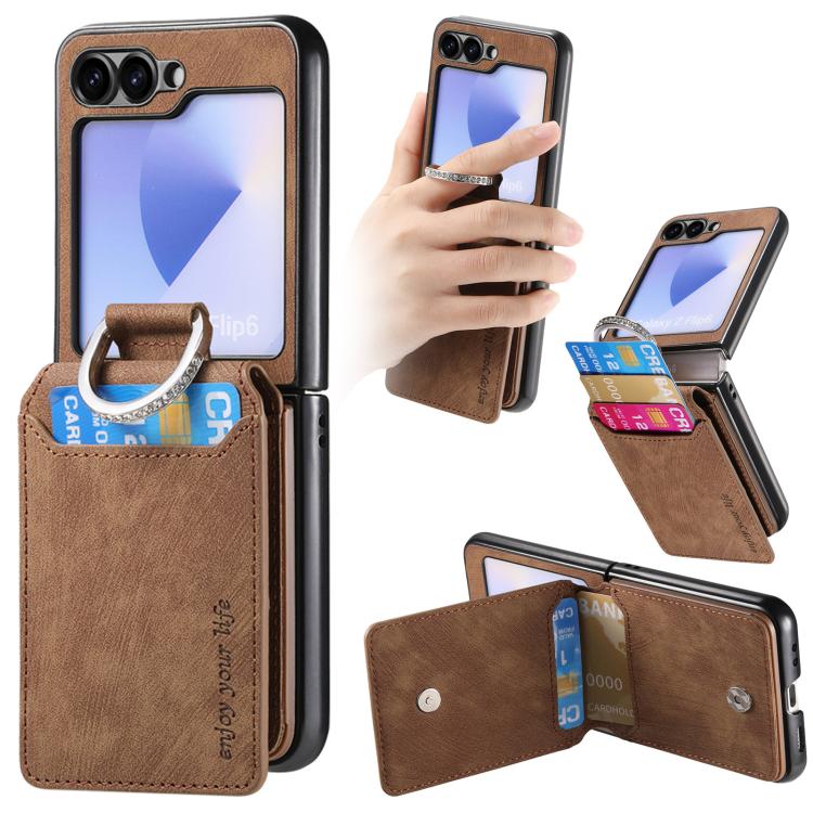 Portafoglio verticale in pelle stile retrò con anello e custodia per telefono., For Galaxy Z Flip8 5G, For Galaxy Z Flip7 5G, For Galaxy Z Flip6 5G, For Galaxy Z Flip5 5G