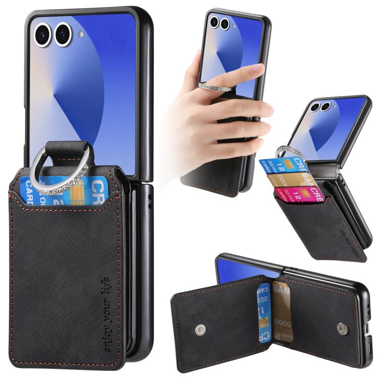 Portafoglio verticale in pelle stile retrò con anello e custodia per telefono., For Galaxy Z Flip8 5G, For Galaxy Z Flip7 5G, For Galaxy Z Flip6 5G, For Galaxy Z Flip5 5G