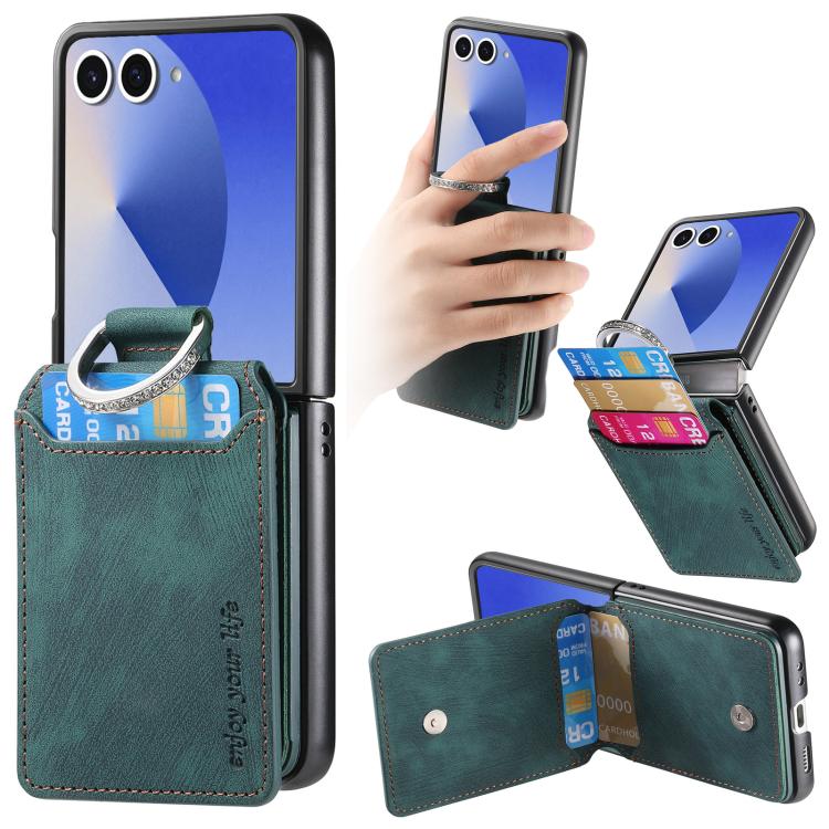 Portafoglio verticale in pelle stile retrò con anello e custodia per telefono., For Galaxy Z Flip8 5G, For Galaxy Z Flip7 5G, For Galaxy Z Flip6 5G, For Galaxy Z Flip5 5G